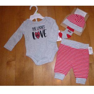 Baby Boys The Ladies Love Me Valentine's Day Outfit Set-Bodysuit Pants Hat Socks